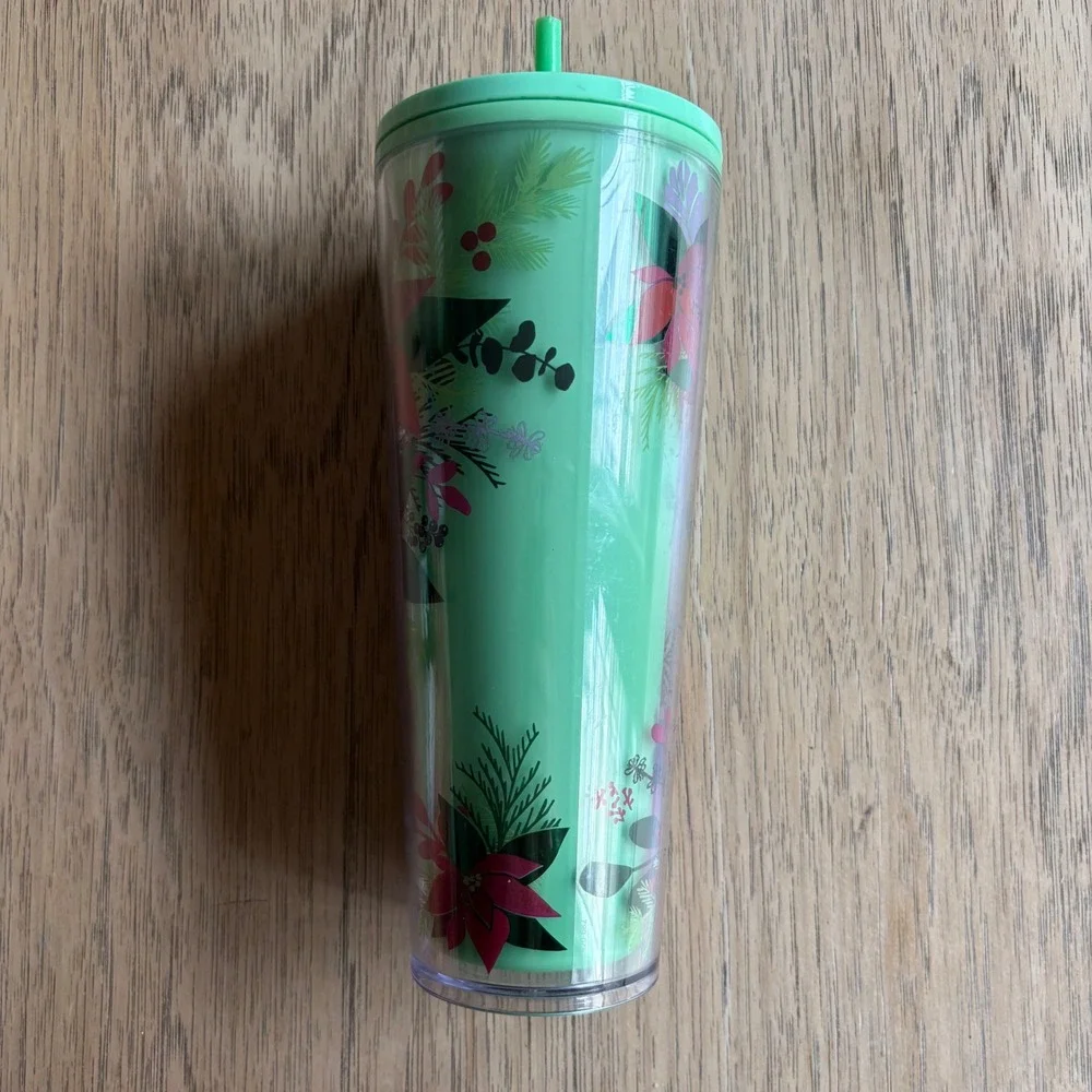 STARBUCKS‎ 2021 Ltd Edition Color Change Tumbler Green Poinsettia Holiday 24 oz